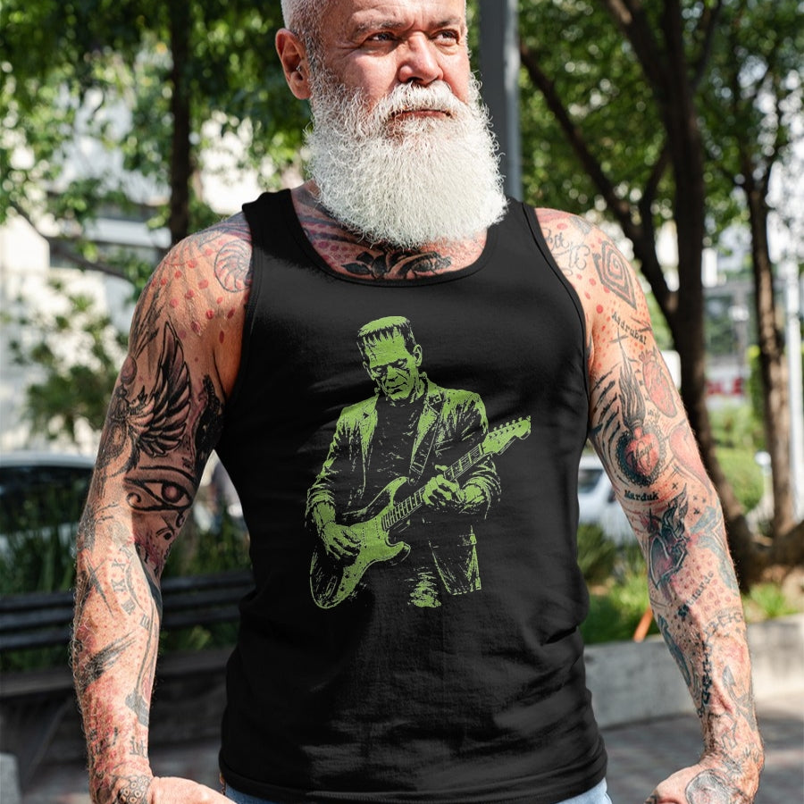 Guitar Lover Shirt, Funny Guitar UnisexT-Shirt/Hoodie/Sweatshirt HLT00 - Frankenstein Playing Guitar T-Shirt, Men, Black, X-Large