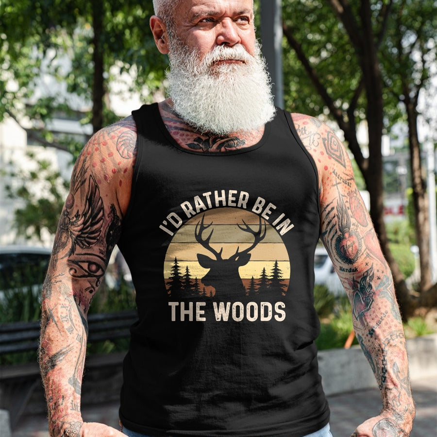 Funny Hunting Shirt, Gift For Hunting Lover Unisex T-Shirt/Hoodie/Sweatshirt HLT00 - I_d Rather Be in The Woods - Retro Vintage Deer Lover Hunter T-Shirt