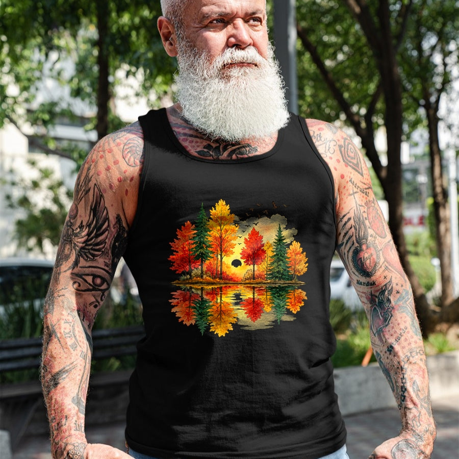 Best Thanksgiving Family Shirt , Funny Thanksgiving UnisexT-Shirt/Hoodie/Sweatshirt HLT00 - Retro Autumn Fall Leaves Forest Nature Lake Reflection T-Shirt