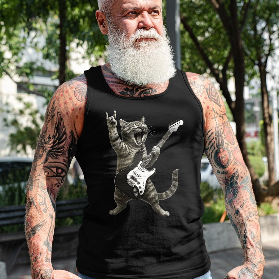 Guitar Lover Shirt, Funny Guitar UnisexT-Shirt/Hoodie/Sweatshirt HLT00 - Funny Cat Playing Guitar Rock and Roll Gifts Men Women Kids T-Shirt