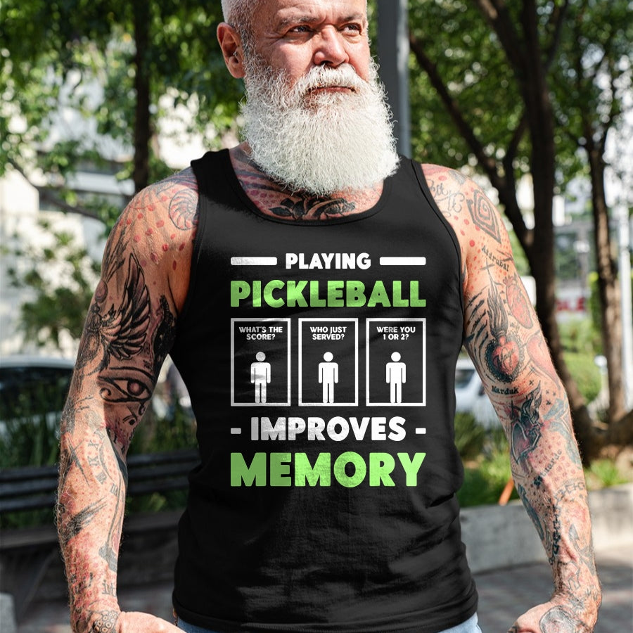Funny Pickleball Shirt, Pickleball Lover Unisex T-Shirt/Hoodie/Sweatshirt HLT00 - Playing Pickleball Improves Memory Dink Player Short Sleeve T-Shirt