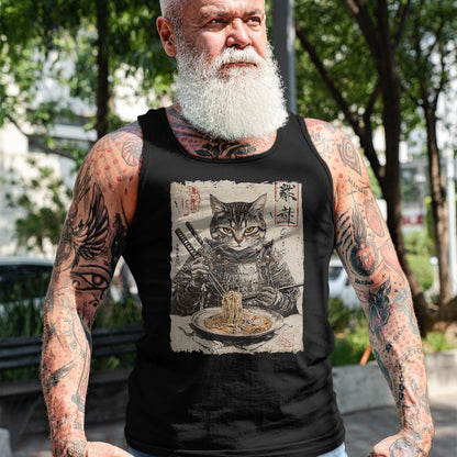 Cat Love Shirt, Funny Cat Lover Gift UnisexT-Shirt/Hoodie/Sweatshirt HLT00 - Samurai Cat Loves Ramen Funny Anime Japanese Artwork Samurai T-Shirt, Men, Black, X-Large