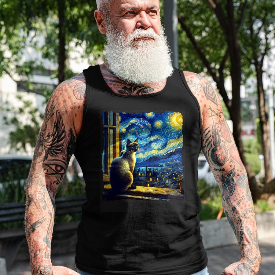 Cat Love Shirt, Funny Cat Lover Gift UnisexT-Shirt/Hoodie/Sweatshirt HLT00 - Cat Siamese Cat Starry Night Siamese T-Shirt (1)