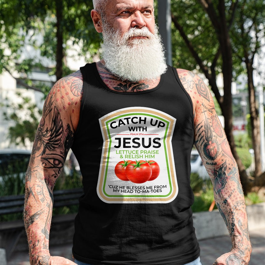 Best Thanksgiving Family Shirt , Funny Thanksgiving UnisexT-Shirt/Hoodie/Sweatshirt HLT00 - Catch Up with Jesus Psalm 374 Funny Christian Ketchup Pun T-Shirt