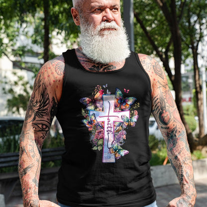 Christian Tee, Christian Faith Unisex T-Shirt/Hoodie/Sweatshirt HLT00 - Faith-Cross Floral Butterflies Christ Flowers Religious T-Shirt