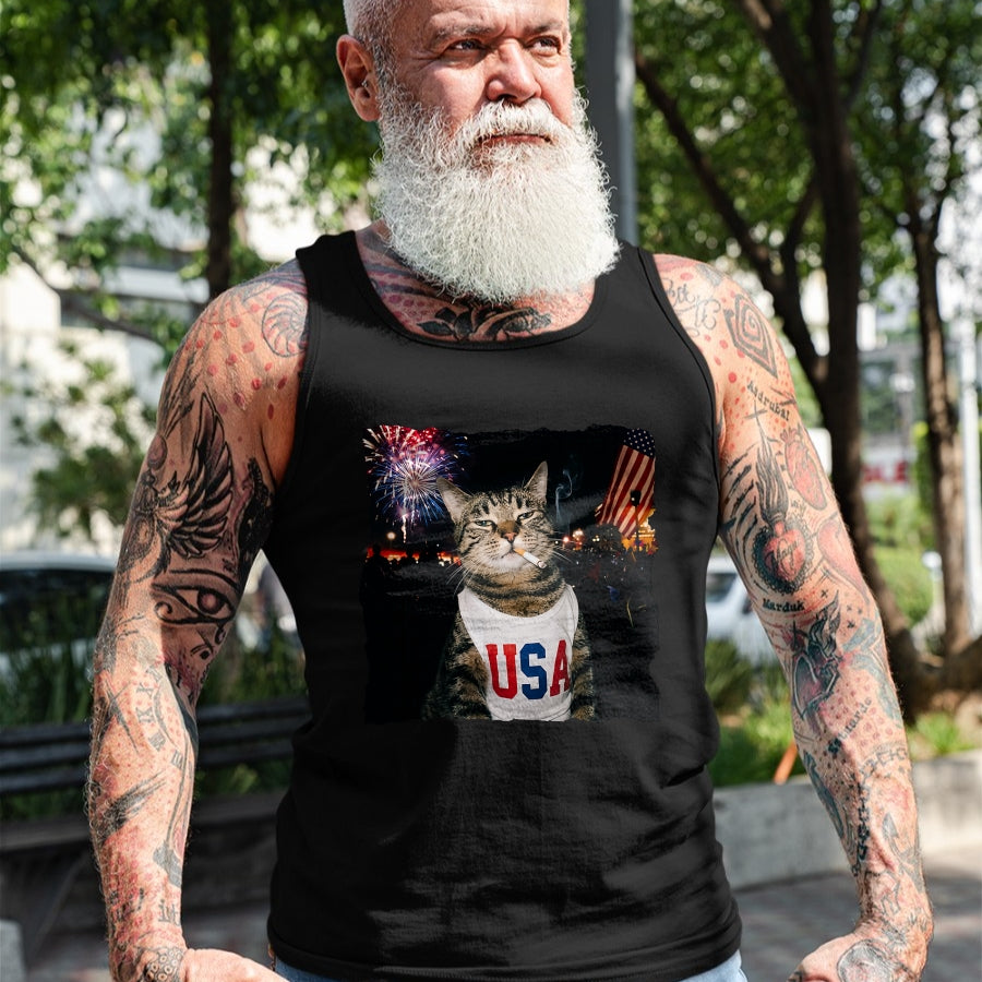Cat Love Shirt, Funny Cat Lover Gift UnisexT-Shirt/Hoodie/Sweatshirt HLT00 - Patriotic Smoking cat T-Shirt