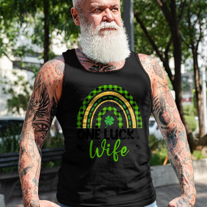 Best Wife Shirt, Wife and Husband Unisex T-Shirt/Hoodie/Sweatshirt HLT00 - Gift for wife T shirt, lucky wife   Womens One Lucky Wife Boho Rainbow St Patricks Day Shamrock Tank
