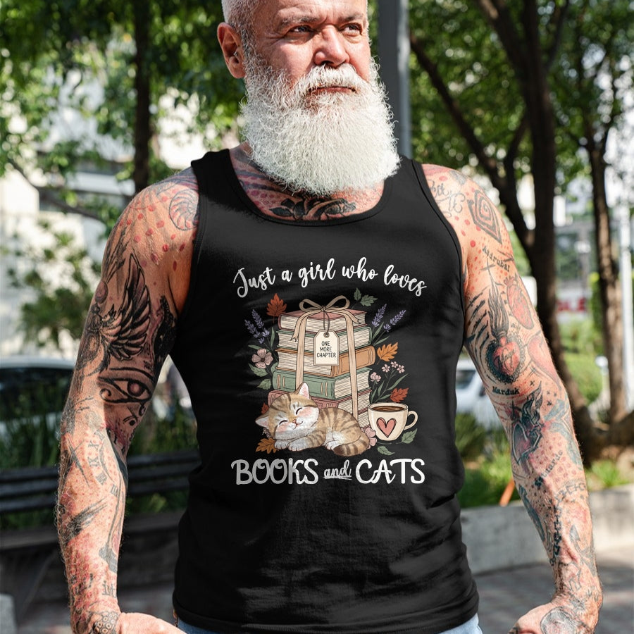 Cat Love Shirt, Funny Cat Lover Gift UnisexT-Shirt/Hoodie/Sweatshirt HLT00 - Pretty Just a Girl Who Loves Books and Cats Cat Lover Long Sleeve T-Shirt (1)