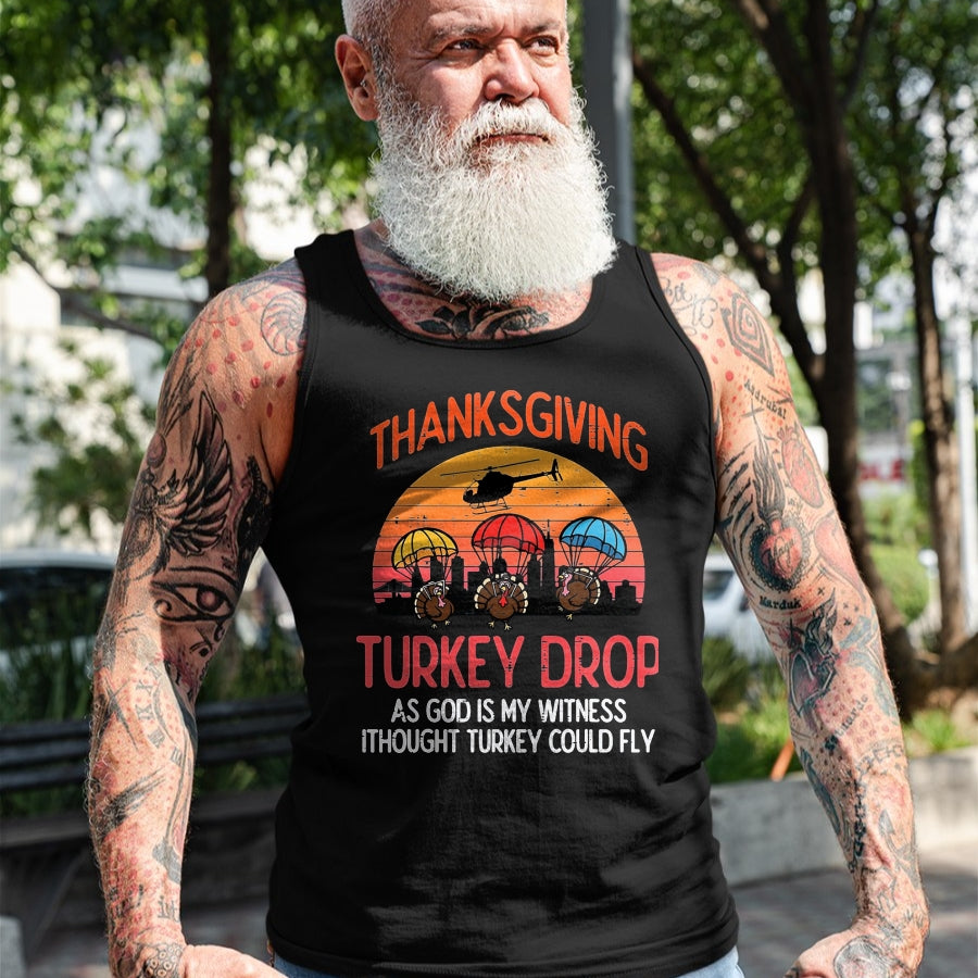 Best Thanksgiving Family Shirt , Funny Thanksgiving UnisexT-Shirt/Hoodie/Sweatshirt HLT00 - Thanksgiving Turkey Drop Retro Meme Fall Women Men Kids T-Shirt, Men, Black, 3X-Large