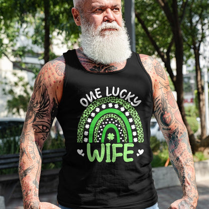 Best Wife Shirt, Wife and Husband Unisex T-Shirt/Hoodie/Sweatshirt HLT00 - Gift for wife T shirt, lucky wife   Womens One Lucky Wife Leopard Rainbow Clover St Patricks Day Tan