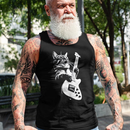 Cat Love Shirt, Funny Cat Lover Gift UnisexT-Shirt/Hoodie/Sweatshirt HLT00 - Rock Cat Playing Guitar - Funny Guitar Cat T-Shirt, Men, Heather Blue, Large