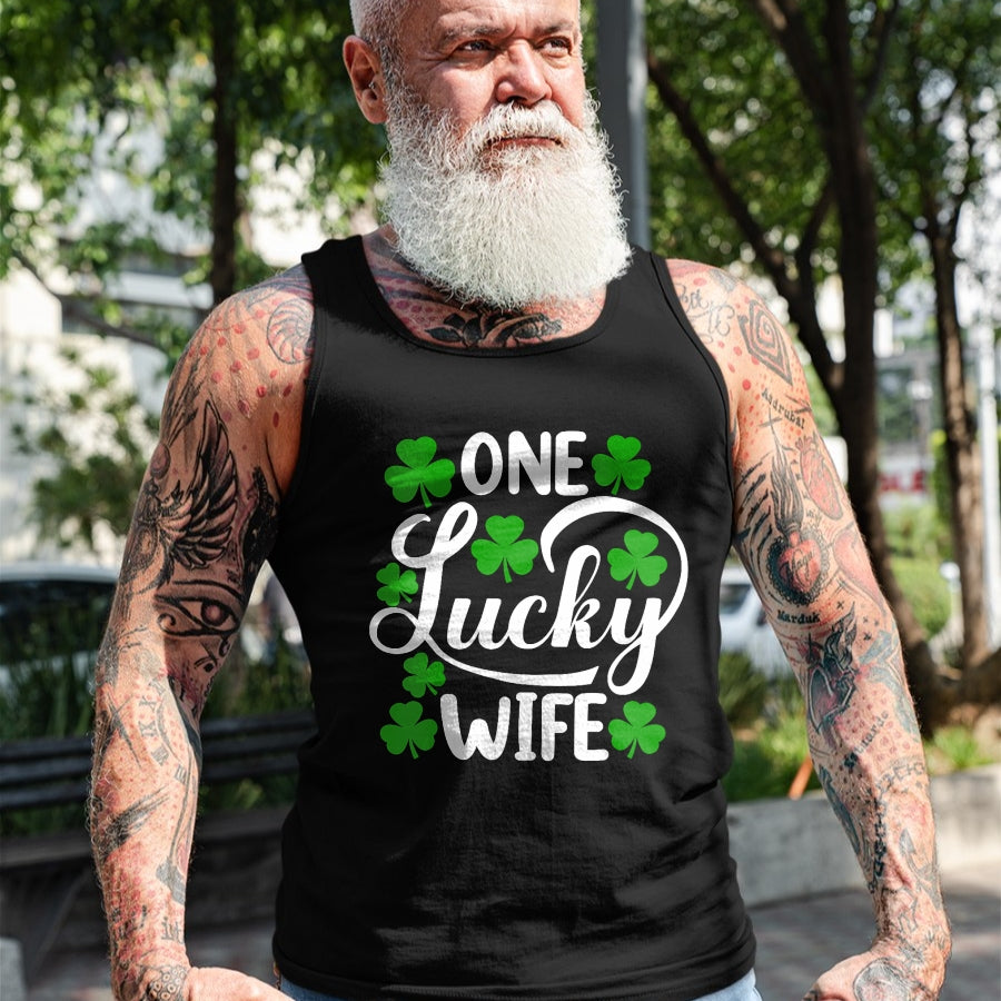 Best Wife Shirt, Wife and Husband Unisex T-Shirt/Hoodie/Sweatshirt HLT00 - Gift for wife T shirt, lucky wife   Womens One Lucky Wife Funny St Patrick's Day Shamrocks V-Neck T-