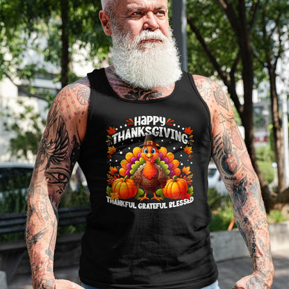 Best Thanksgiving Family Shirt , Funny Thanksgiving UnisexT-Shirt/Hoodie/Sweatshirt HLT00 - Thankful Grateful Blessed Turkey, Happy Thanksgiving T-Shirt, Men, Black, 3X-Large