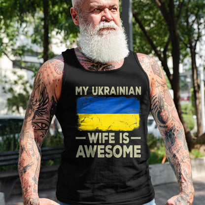Best Wife Shirt, Wife and Husband Unisex T-Shirt/Hoodie/Sweatshirt HLT00 - My Ukrainian Wife is Awesome Ukraine Flag Funny Husband Wife T-Shirt