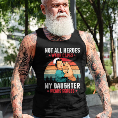 Funny Nurse Shirt, Nurse Unisex T-Shirt/Hoodie/Sweatshirt HLT00 - Womens Not All Heroes Wear Capes My Daughter Wears Scrubs Nurse V-Neck T-Shirt