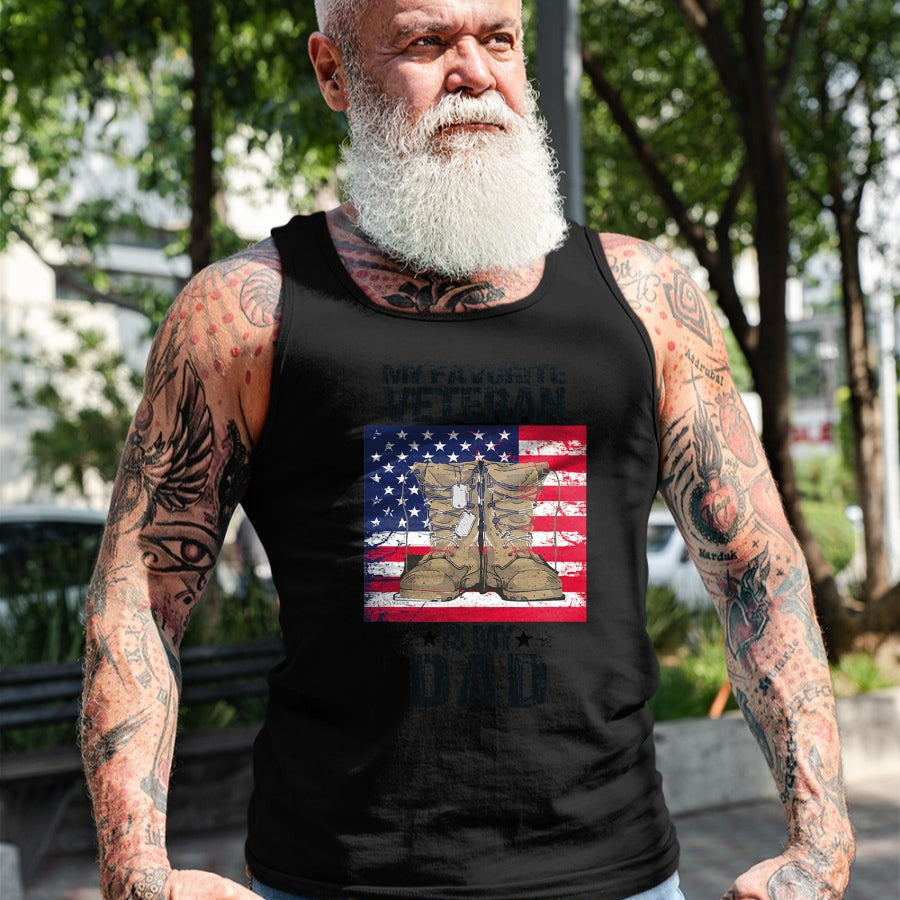 Gift for Dad Shirt, Funny Dad Unisex T-Shirt/Hoodie/Sweatshirt HLT00 – Dad Veteran My Favorite Veteran Is My Father Proud Son Kids T-Shirt