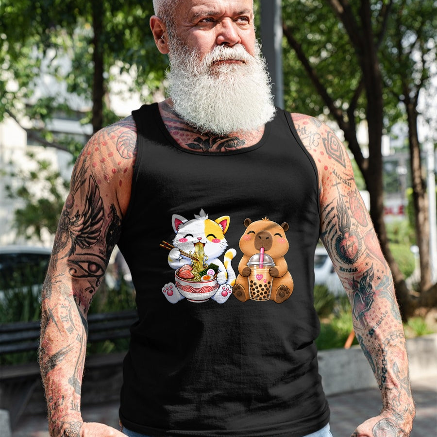 Cute Capybara Shirt, Funny Capybara Unisex T-Shirt/Hoodie/Sweatshirt HLT00 - Cute Cat Capybara Ramen Boba Kawaii Anime Noodle Bubble Tea T-Shirt