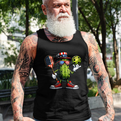Funny Pickleball Shirt, Pickleball Lover Unisex T-Shirt/Hoodie/Sweatshirt HLT00 - 4th of July Patriotic Pickle Playing pickleball Paddle T-Shirt