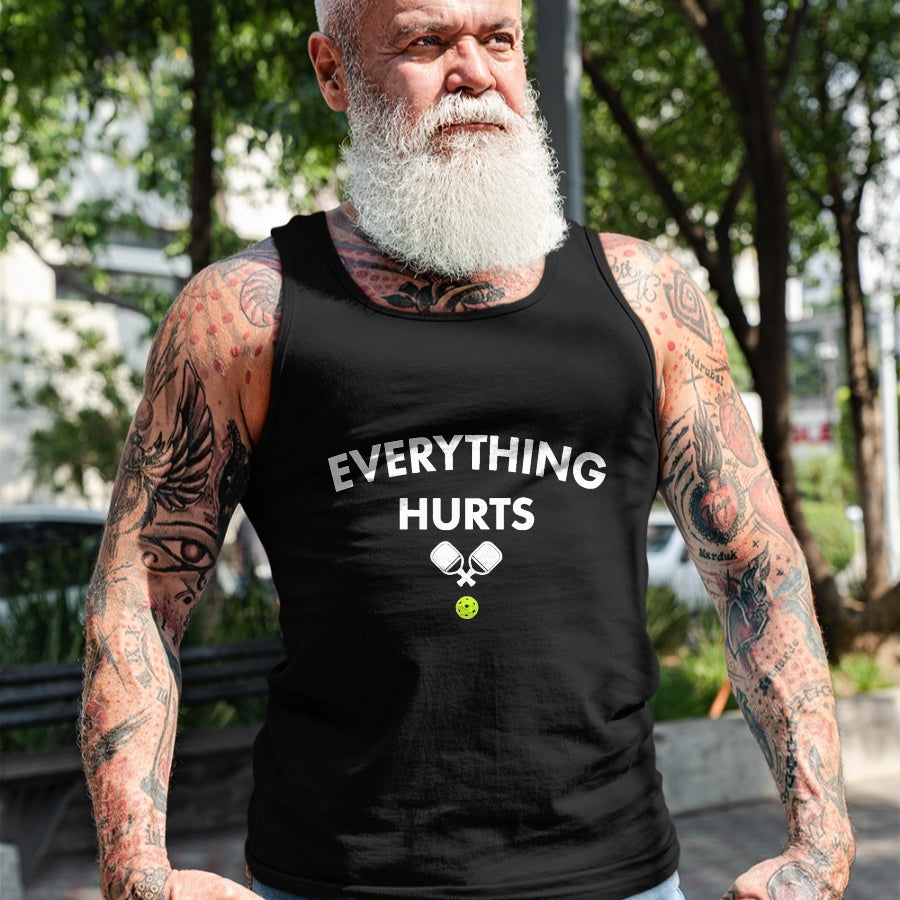 Funny Pickleball Shirt, Pickleball Lover Unisex T-Shirt/Hoodie/Sweatshirt HLT00 - Everything Hurts Pickleball - Funny Court Graphic T-Shirt, Men, Black, 3X-Large