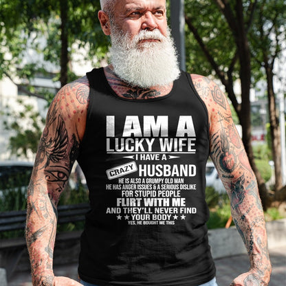 Best Wife Shirt, Wife and Husband Unisex T-Shirt/Hoodie/Sweatshirt HLT00 - Gift for wife T shirt, lucky wife   I Am A Lucky Wife I Have A Crazy Husband V-Neck T-Shirt (2)