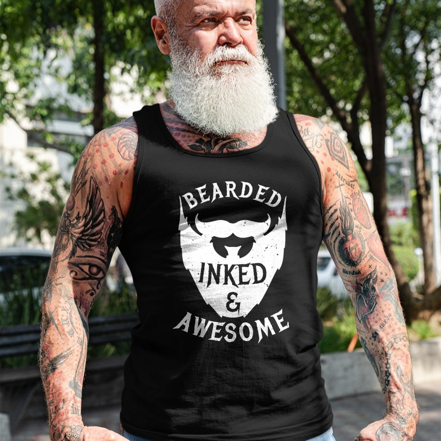 Best Wife Shirt, Wife and Husband Unisex T-Shirt/Hoodie/Sweatshirt HLT00 - Mens Bearded, Inked And Awesome Bearded And Tattooed Guy T Shirt (1)
