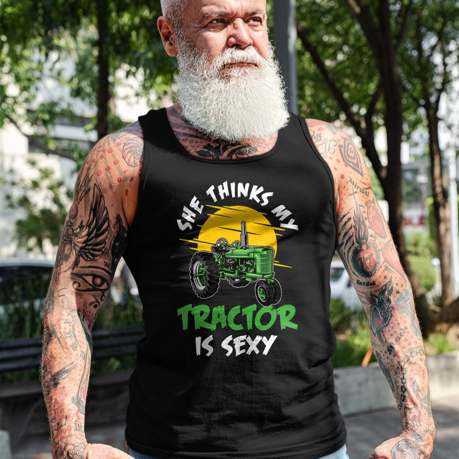 Best Farmer Life Shirt, Funny Farmer UnisexT-Shirt/Hoodie/Sweatshirt HLT00 - she thinks my tractor is sexy Design perfect for any farmer T-Shirt