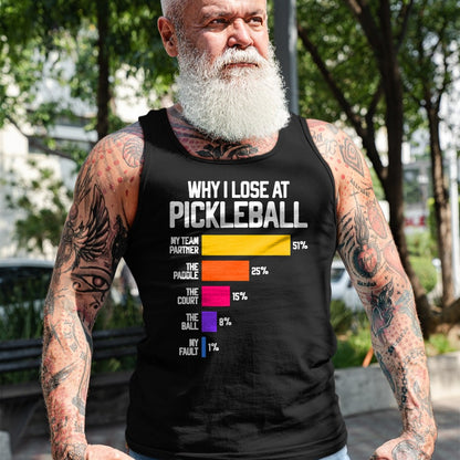 Funny Pickleball Shirt, Pickleball Lover Unisex T-Shirt/Hoodie/Sweatshirt HLT00 - Funny Pickleball Humor T-Shirt Why I Lose - Black, Classic Fit, Crew Neck, Short Sleeve