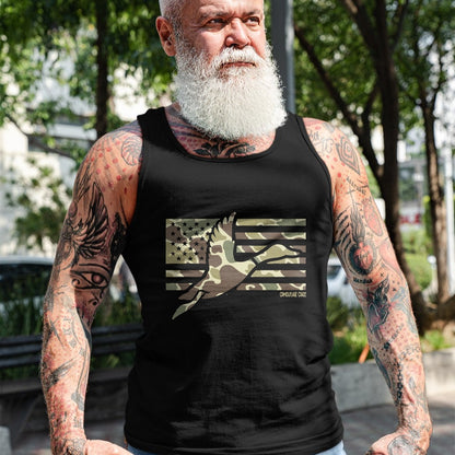 Funny Hunting Shirt, Gift For Hunting Lover Unisex T-Shirt/Hoodie/Sweatshirt HLT00 - Camo Patriotic Mallard Duck Camouflage Flying Duck Hunting T-Shirt