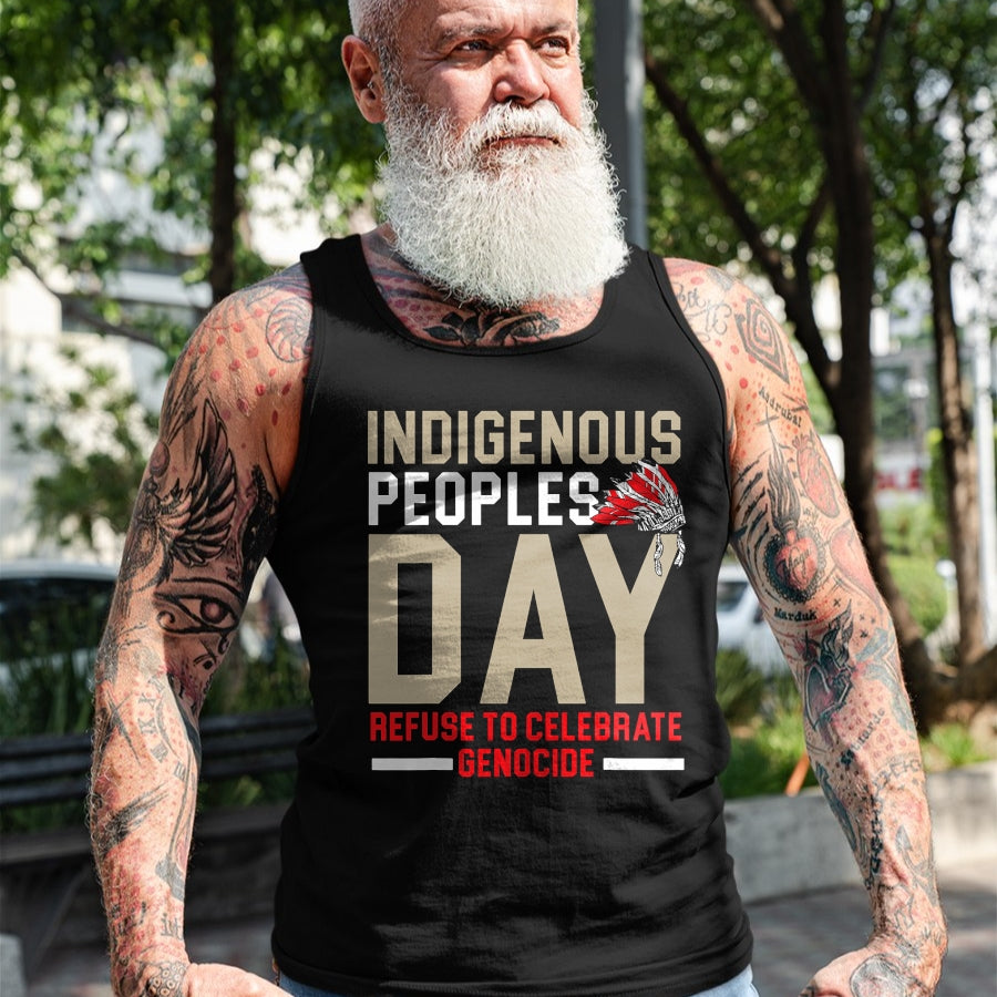 Native American T-Shirts, Vintage Native American Unisex T-Shirt/Hoodie/Sweatshirt HLT00 - Indigenous Peoples Day Refuse To Celebrate Genocide