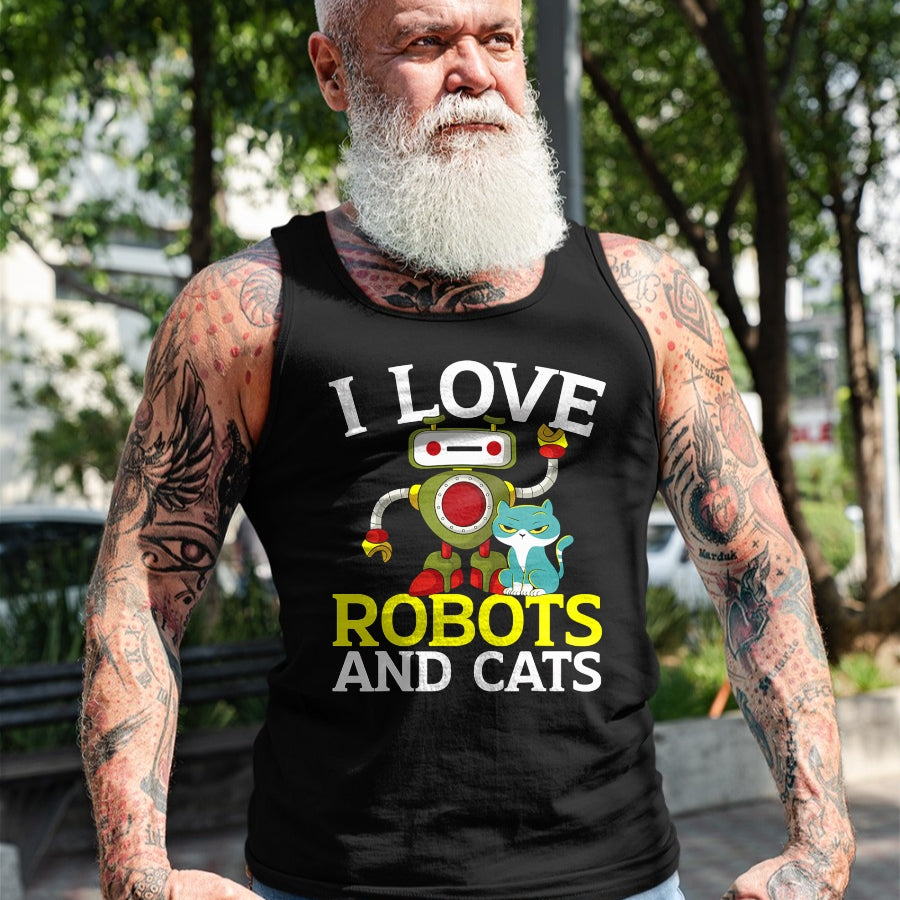 Cat Love Shirt, Funny Cat Lover Gift UnisexT-Shirt/Hoodie/Sweatshirt HLT00 - I Love Robots and Cats Lover Robotics Engineer Engineering T-Shirt