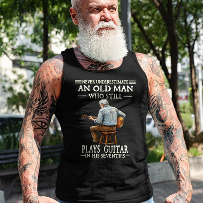 Guitar Lover Shirt, Funny Guitar UnisexT-Shirt/Hoodie/Sweatshirt HLT00 - Never Underestimate an Old Man Who Plays Guitar Seventies T-Shirt, Men, Heather Blue, Medium