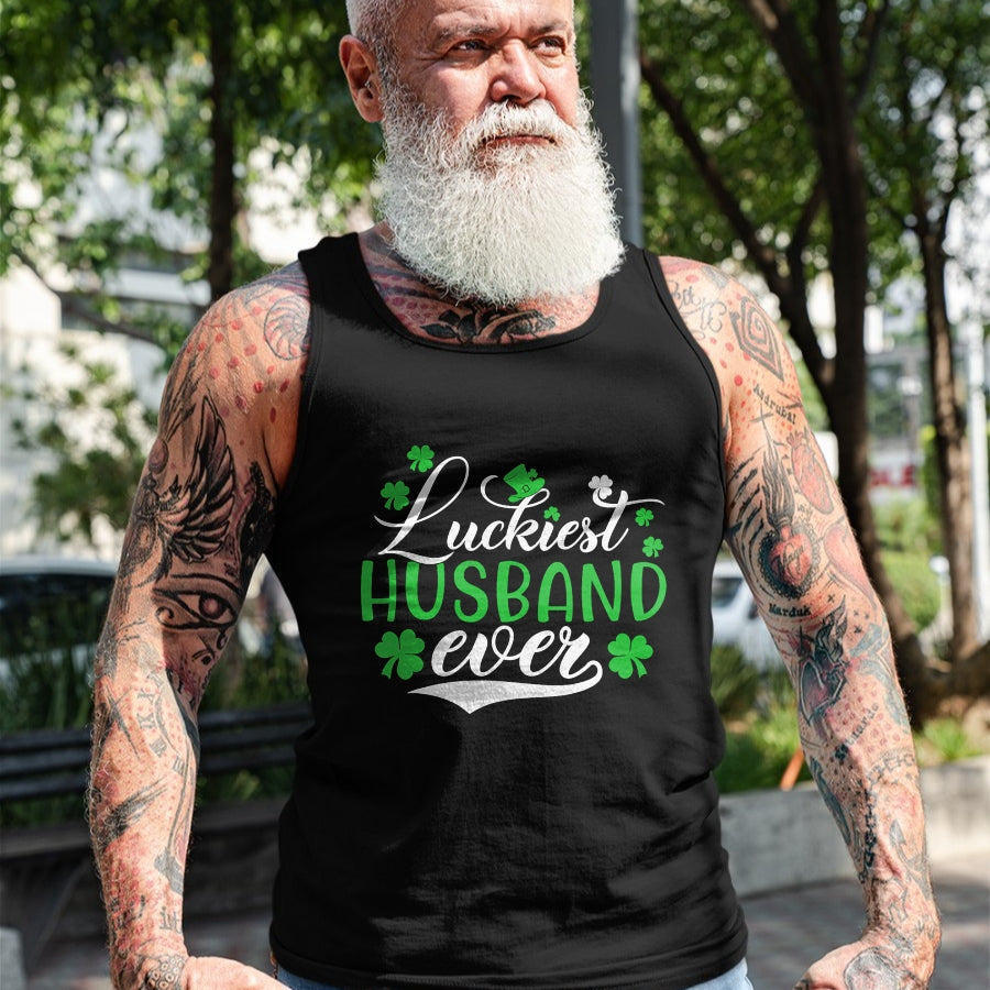 Best Husband Shirt, Wife and Husband Unisex T-Shirt/Hoodie/Sweatshirt HLT00 - Luckiest Husband Ever Shamrock Lucky St Patrick_s Day T-Shirt