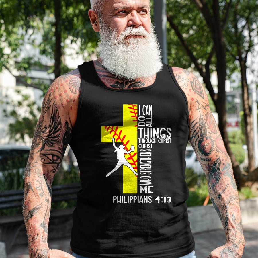 Christian Tee, Christian Faith Unisex T-Shirt/Hoodie/Sweatshirt HLT00 - I Can Do All Things Through Christ Softball Christian Bible T-Shirt