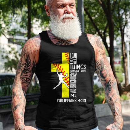 Christian Tee, Christian Faith Unisex T-Shirt/Hoodie/Sweatshirt HLT00 - I Can Do All Things Through Christ Softball Christian Bible T-Shirt
