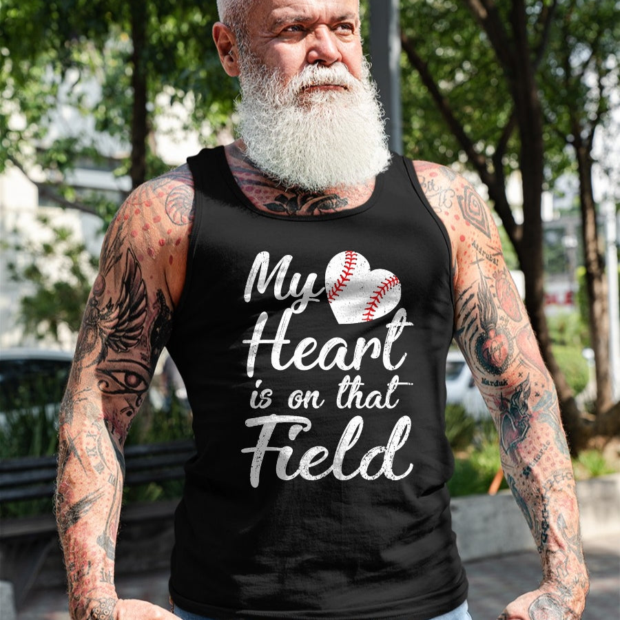 Gift for Mom Shirt, Funny Mom Unisex T-Shirt/Hoodie/Sweatshirt HLT00 - My Heart is on That Field Baseball Softball Mom Gifts T-Shirt