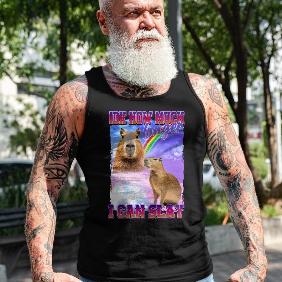 Cute Capybara Shirt, Funny Capybara Unisex T-Shirt/Hoodie/Sweatshirt HLT00 - IDK How Much Longer I Can Slay Capybara T-Shirt