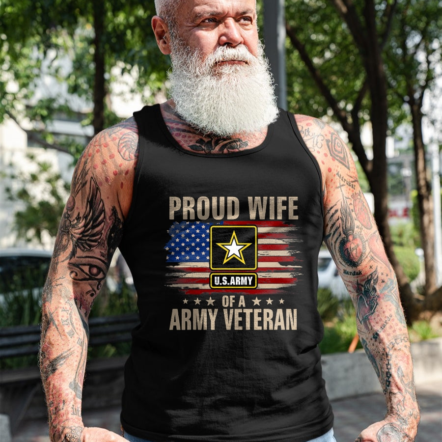 Best Wife Shirt, Wife and Husband Unisex T-Shirt/Hoodie/Sweatshirt HLT00 - Gift for wife T shirt, lucky wife   Vintage Proud Wife Of A Army Veteran With American Flag T-Shirt
