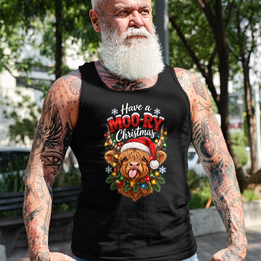 Best Farmer Life Shirt, Funny Farmer UnisexT-Shirt/Hoodie/Sweatshirt HLT00 - Have a Moo-Ry Christmas Highland Cow Christmas Farmers T-Shirt
