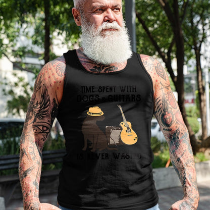Guitar Lover Shirt, Funny Guitar UnisexT-Shirt/Hoodie/Sweatshirt HLT00 - Time Spent with Dog and Guitars is Never Wasted Saying T-Shirt