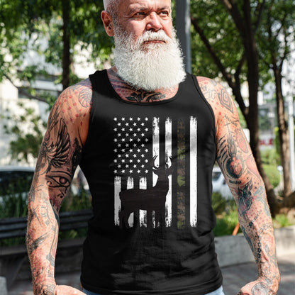 Funny Hunting Shirt, Gift For Hunting Lover Unisex T-Shirt/Hoodie/Sweatshirt HLT00 - Whitetail Deer Hunting Hunter Buck Camo American Flag USA T-Shirt