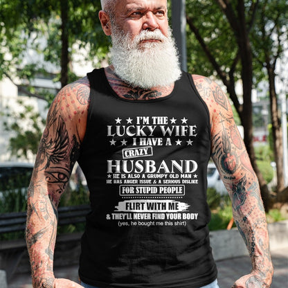 Best Wife Shirt, Wife and Husband Unisex T-Shirt/Hoodie/Sweatshirt HLT00 - Gift for wife T shirt, lucky wife   I'm The Lucky Wife I Have A Crazy Husband V-Neck T-Shirt