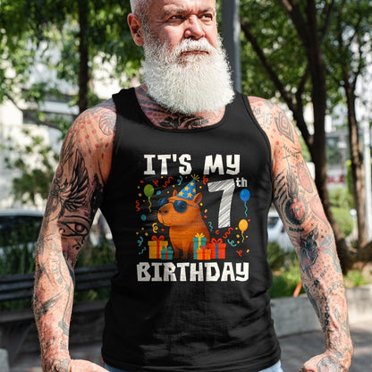 Cute Capybara Shirt, Funny Capybara Unisex T-Shirt/Hoodie/Sweatshirt HLT00 - Its My 7th Birthday 7 Years Old Capybara Gifts Boys T-Shirt