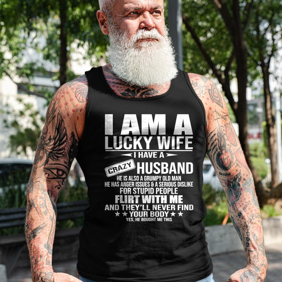Best Wife Shirt, Wife and Husband Unisex T-Shirt/Hoodie/Sweatshirt HLT00 - Gift for wife T shirt, lucky wife   I Am A Lucky Wife I Have A Crazy Husband T-Shirt (2)