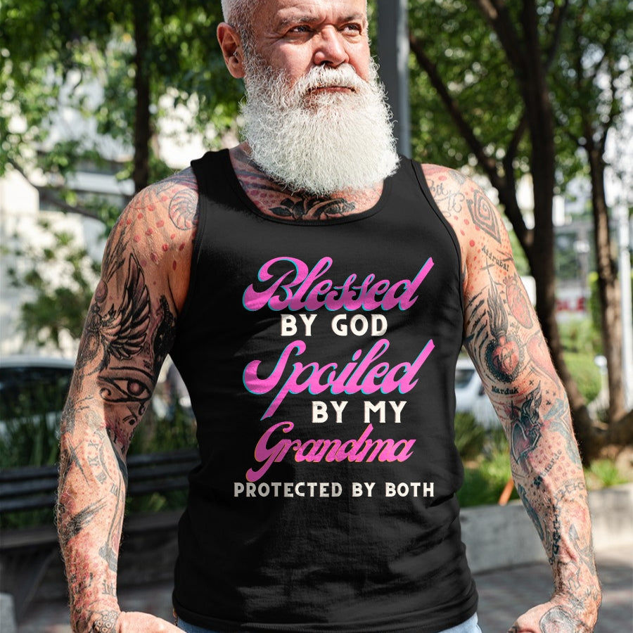 Best Grandma Shirt, Proud Grandma Unisex T-Shirt/Hoodie/Sweatshirt HLT00 - Blessed By God Spoiled By My Grandma Protected By Both T-Shirt