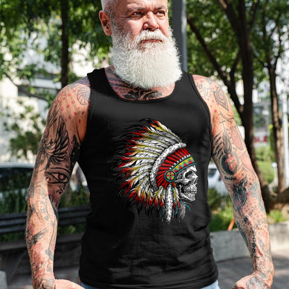 Native American T-Shirts, Vintage Native American Unisex T-Shirt/Hoodie/Sweatshirt HLT00 - Native American Indian Chief Skull Motorcycle Headdress