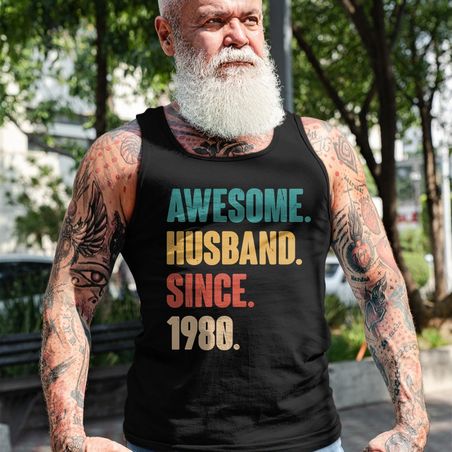 Best Wife Shirt, Wife and Husband Unisex T-Shirt/Hoodie/Sweatshirt HLT00 - Awesome Husband Since 1980 - 44th Wedding Anniversary Epic T-Shirt