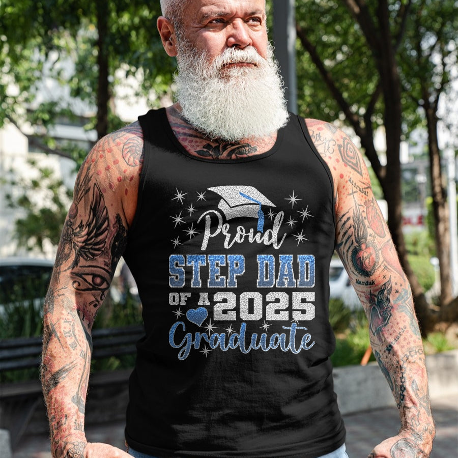 Gift for Dad Shirt, Funny Dad Unisex T-Shirt/Hoodie/Sweatshirt HLT00 – Super Proud Step Dad of 2025 Graduate Awesome Family College T-Shirt