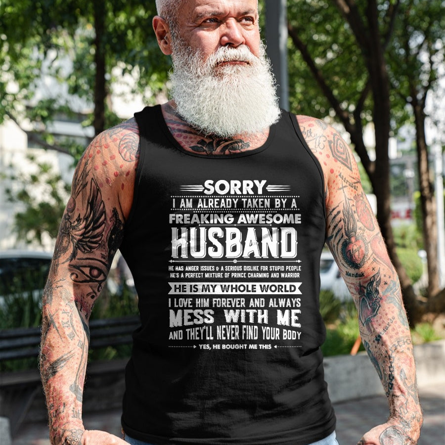 Best Wife Shirt, Wife and Husband Unisex T-Shirt/Hoodie/Sweatshirt HLT00 - Taken by a Freaking Awesome Husband Funny Wife T-Shirt