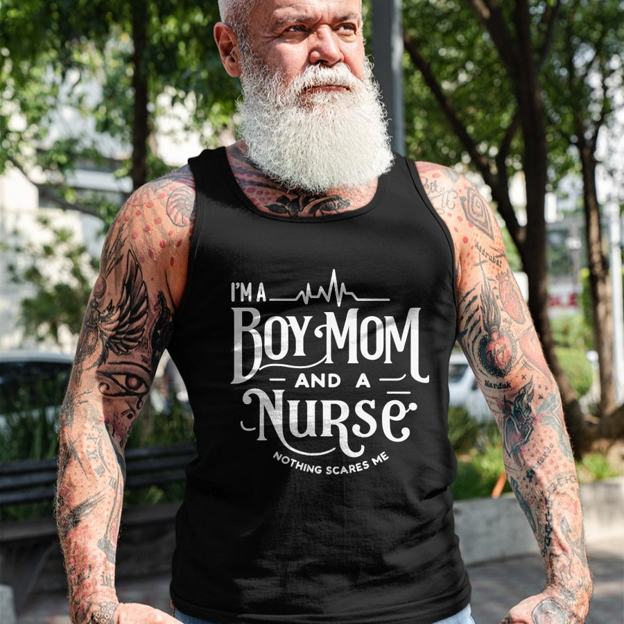 Funny Nurse Shirt, Nurse Unisex T-Shirt/Hoodie/Sweatshirt HLT00 - i'm a boy mom and a nurse nothing scares me Boy Mom Nurse Long Sleeve T-Shirt