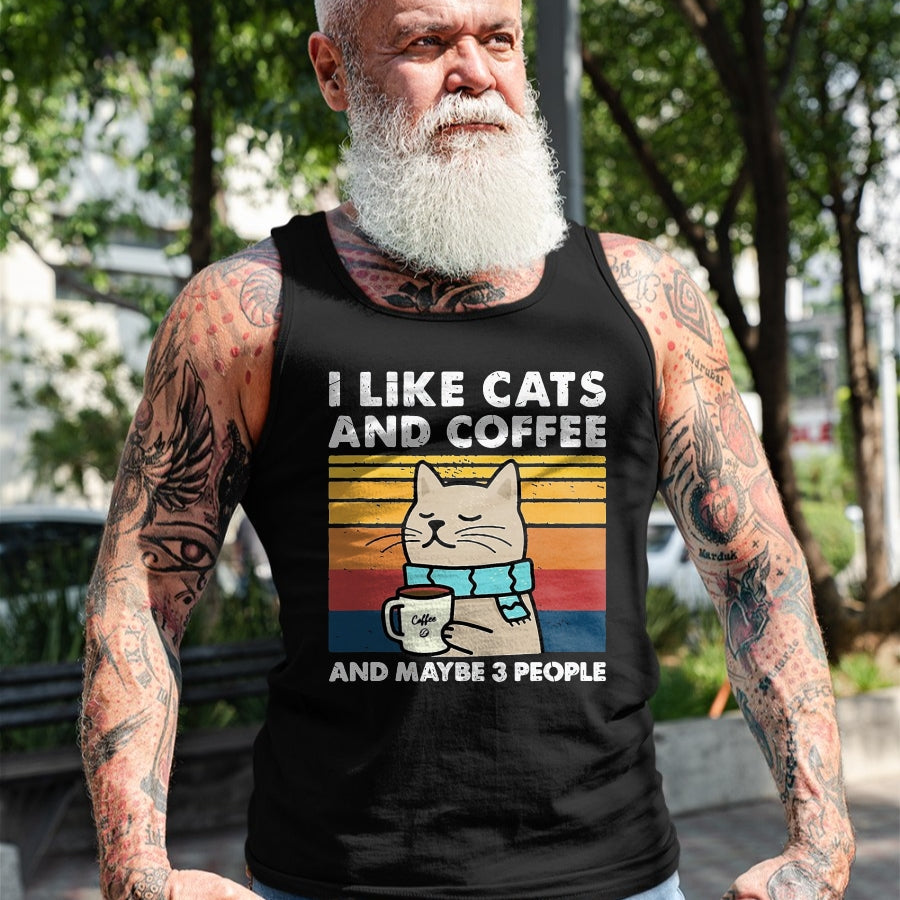 Cat Love Shirt, Funny Cat Lover Gift UnisexT-Shirt/Hoodie/Sweatshirt HLT00 - Funny Cats, I Like Cats and Coffee and Maybe 3 People T-Shirt, Men, Black, 3X-Large